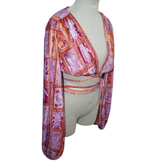 Urban Outfitters Tarot Print Wrap Crop Top Boho Bell Sleeve Festival Blouse – M - Picture 6 of 9